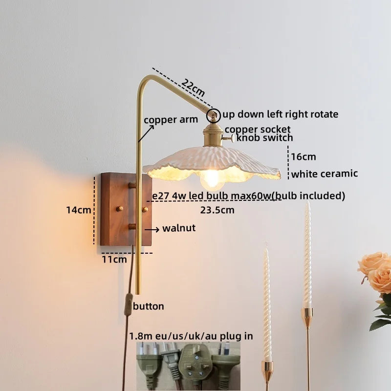 Axyaa Glass Copper LED Wall Lights Modern Bedside Lamp 4w Applique Da Parete