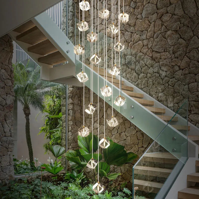 Axyaa Luxury Crystal LED Staircase Chandelier - Creative Indoor Stair Lighting