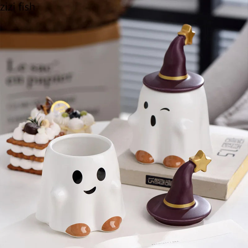 Axya Cute Ghost Ceramic Mug with Cover - Halloween Easter Gift