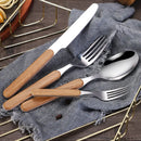 Axyaa Stainless Steel Cutlery Set with Wooden Handle - Western Dinnerware Gift