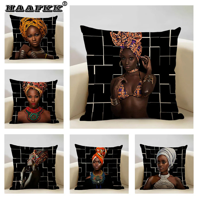 Axyaa African Retro Fashion Girl Sofa Cushion Cover 45x45cm Home Decor Pillow Cover