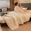 Axyaa Coral Fleece Velvet Throw Blanket, Soft & Cozy Three-Layer Quilt for Bed & Sofa