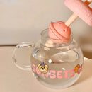 Cute Bear Glass Cup Aesthetic Tumbler With Lid and Straw for Coffee Tea Juice - Axyaa