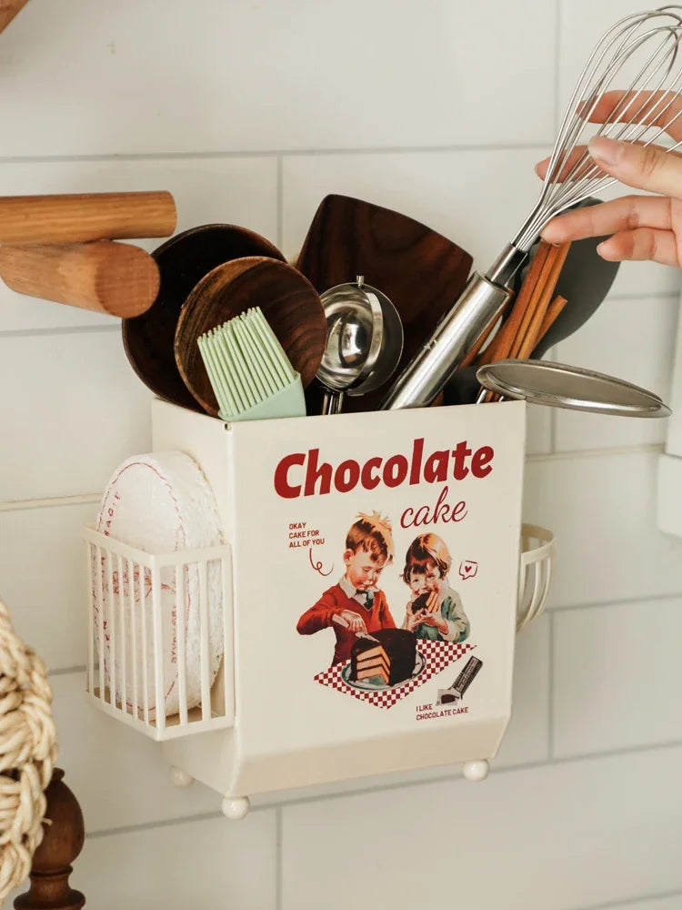 Axya French Vintage Tableware Storage Bucket Kitchen Shelf Set