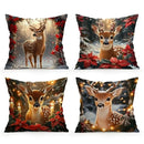 Axyaa Deer & Poinsettia Holiday Lights Cushion Covers for Sofa, Bedroom, Car
