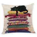 Axyaa Cat Print Linen Pillowcase 45x45cm Home Decor Cushion Cover