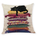 Axyaa Cat Print Linen Pillowcase 45x45cm Home Decor Cushion Cover