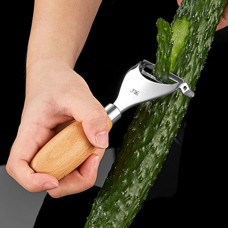Axyaa Stainless Steel Peeler Corn Separator with Wooden Handle, Home Kitchen Tool