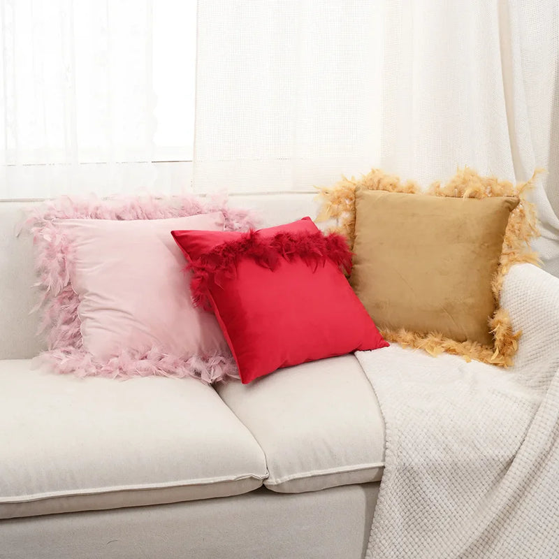 Axyaa Velvet Faux Feather Cushion Cover Soft Home Decor Pillow Cover Living Room