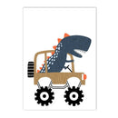 Axyaa Cartoon Vehicle & Dinosaur Canvas Wall Art for Boys Room