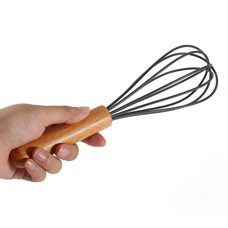 Axyaa Wooden Handle Silicone Whisk Mixer - Kitchen Baking Tool
