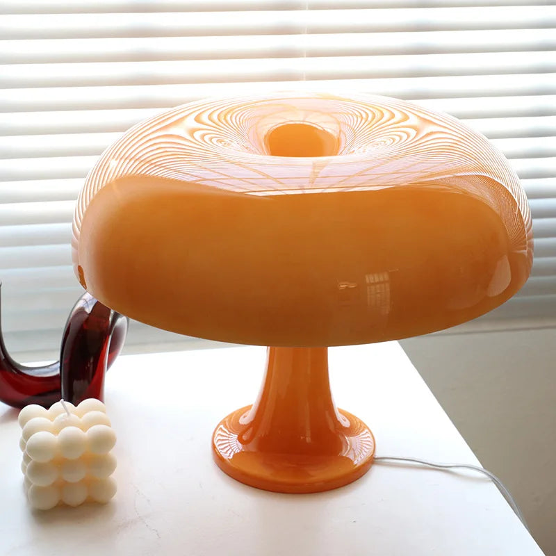 Axyaa Glass Mushroom Table Lamp for Bedroom Atmosphere, Retro Orange Lights
