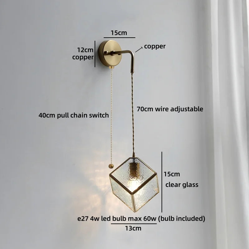Axyaa Clear Glass LED Wall Lamp Gold Brass Finish Japan Style Home Décor