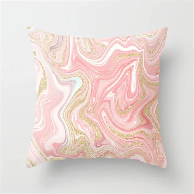 Pink Glitter Letter Flower Geometric Cushion Cover by Axyaa
