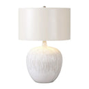 Axyaa White Ceramic LED Table Lamp with Cloth Lampshade for Bedroom and Studio
