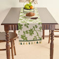 Axyaa Green Jacquard Table Runner with Tassels