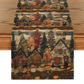 Axyaa Autumn Elk Pumpkin Table Runner for Kitchen Dining Decor