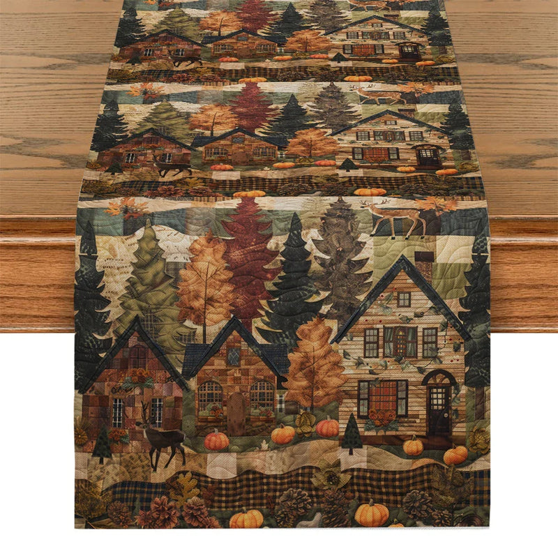 Axyaa Autumn Elk Pumpkin Table Runner for Kitchen Dining Decor