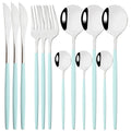 Axyaa 12-Piece Black Gold Stainless Steel Cutlery Set for Parties and Kitchens