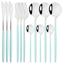 Axyaa 12-Piece Black Gold Stainless Steel Cutlery Set for Parties and Kitchens