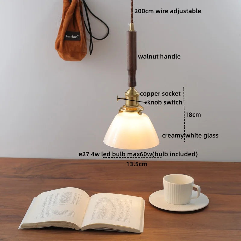 Axyaa Nordic LED Pendant Lights Glass Walnut Copper Hanging Lamp