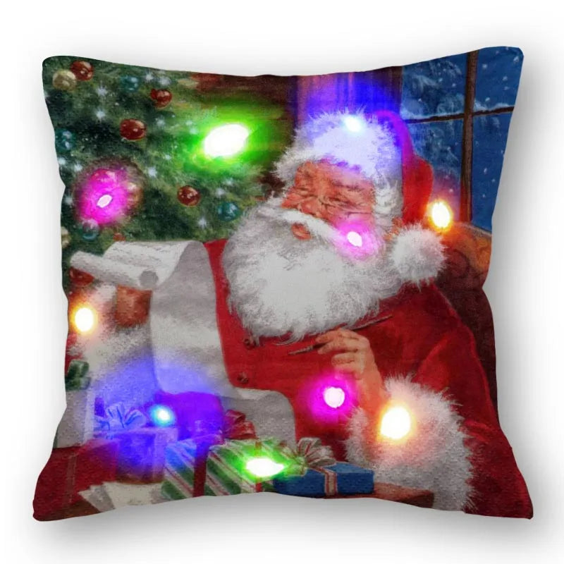 Christmas Santa LED Light Pillowcase for Home Decor, 45x45cm - Axyaa