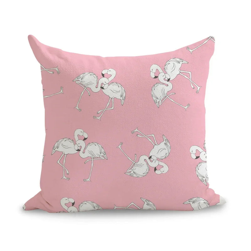 Axyaa Pink Flamingo Linen Cushion Cover: Cute Art Pillow Euro Cover Home Decor 45*45cm