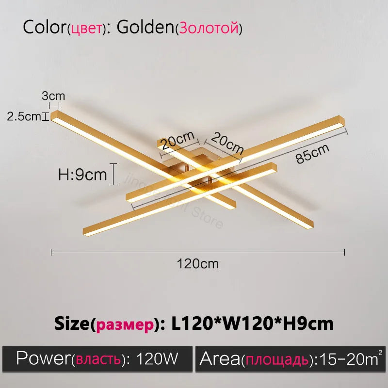 Axyaa Black Chandelier Square LED Ceiling Lamp - Nordic Minimalist Creative Strip Lights