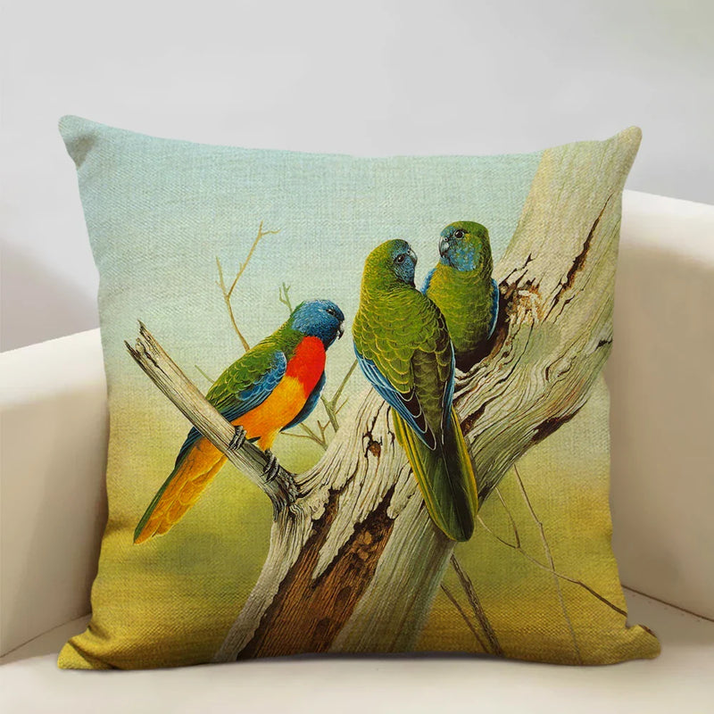 Axyaa Bird Parrot Sofa Cushion Cover 45x45cm Linen Pillowcase for Home & Hospitality