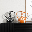 Axyaa Geometric Striped Vase with Abstract Handle for Stylish Home Decor