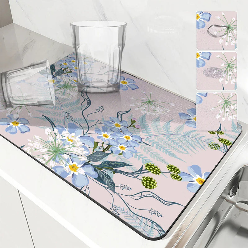 Axyaa Diatom Mud Kitchen Drain Pads – Tropical Plant Absorbent Tableware Draining Mat