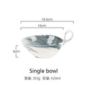 Axyaa Marble Pattern Ceramic Bowl with Handle, Set of 4