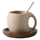 Axyaa 8oz Vintage Ins Style Beige Ceramic Mug Set with Wooden Tray & Coaster