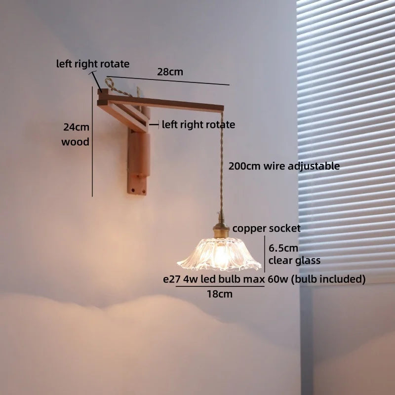 Axyaa Wabi Sabi LED Wall Light Mirror Glass Wood Modern Nordic Bedside Lamp