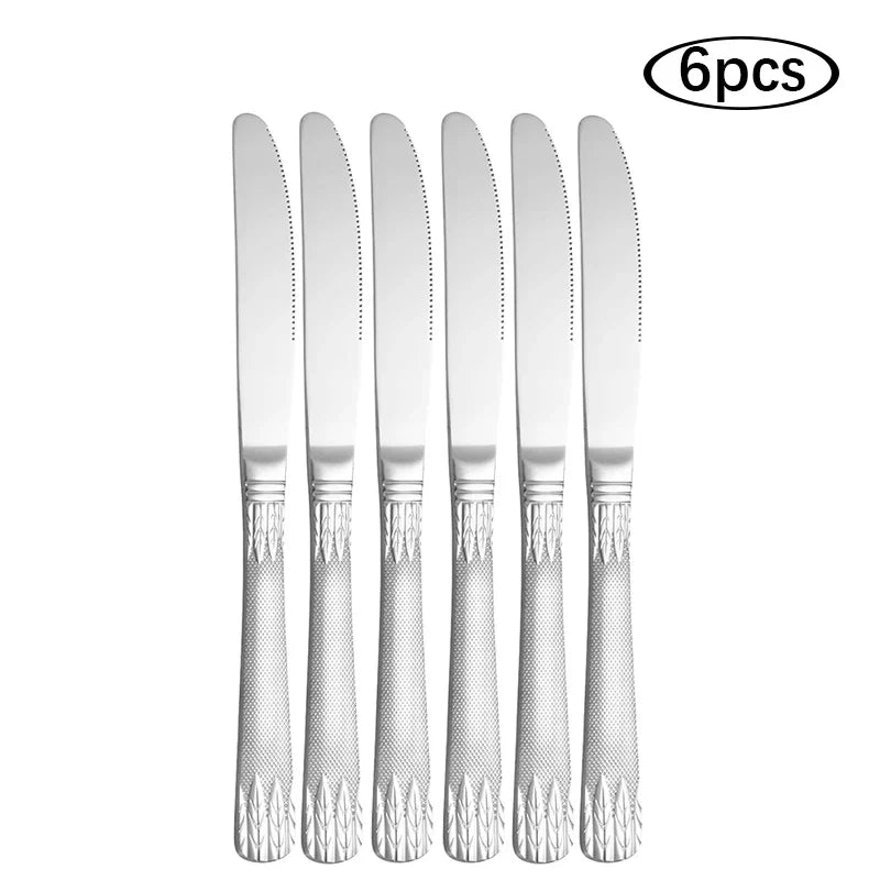 Axyaa Stainless Steel Western Tableware Set with 6Pcs Steak Knife, Fork, Spoon