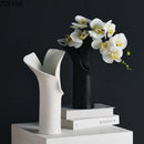 Axyaa Ceramic Petal Vase with Artificial Flowers - Desk Decoration & Home Decor
