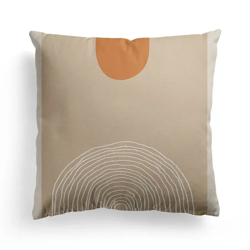 Axyaa Nordic Orange Geometric Flower Print Throw Pillow Cover for Home and Office