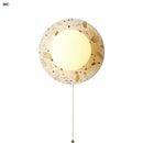 Axyaa White Glass LED Wall Light Fixture Terrazzo Stone Pull Chain Switch Home Decor