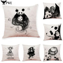 Axyaa Panda Linen Pillowcase 45*45cm - Office Sofa Decor Sans Car Cushion Cover