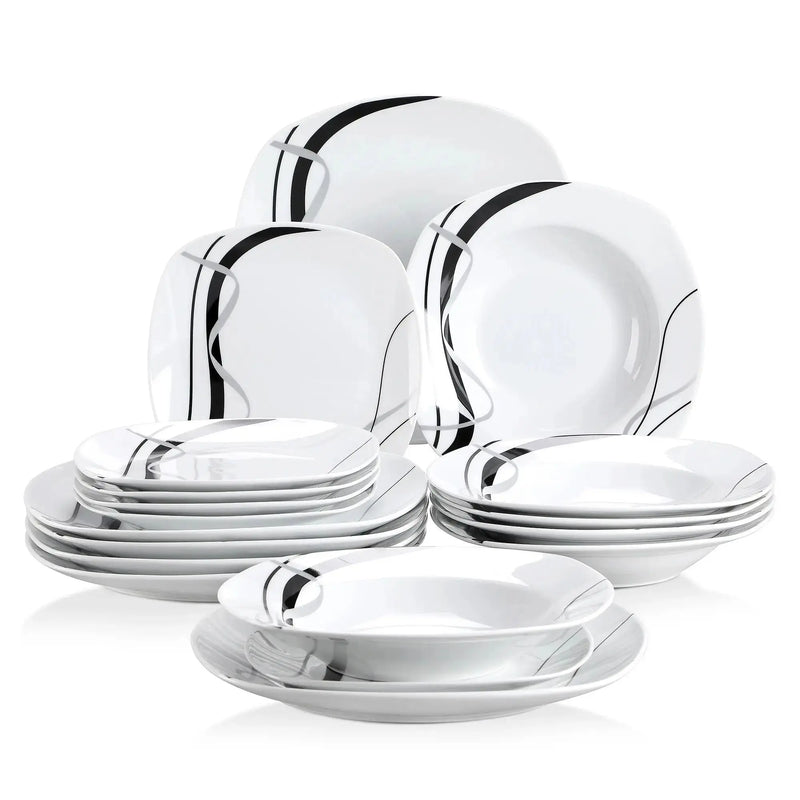 Axya™ 18-Piece Black Line Porcelain Ceramic Kitchen Tableware Dishes Plate Set