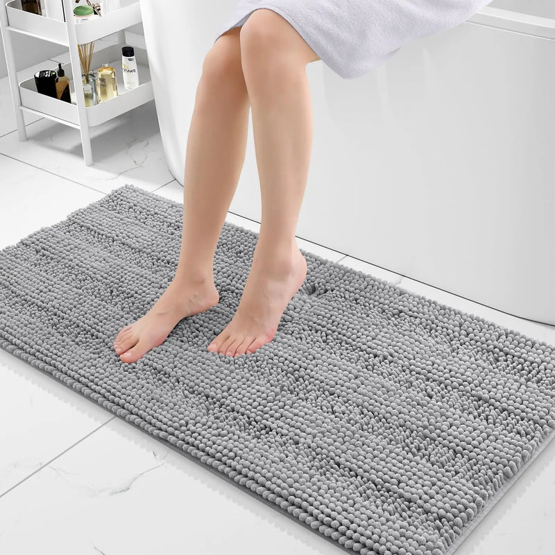 Axyaa Chenille Bath Mat - Absorbent & Non-Slip Plush Shaggy Bathroom Rug