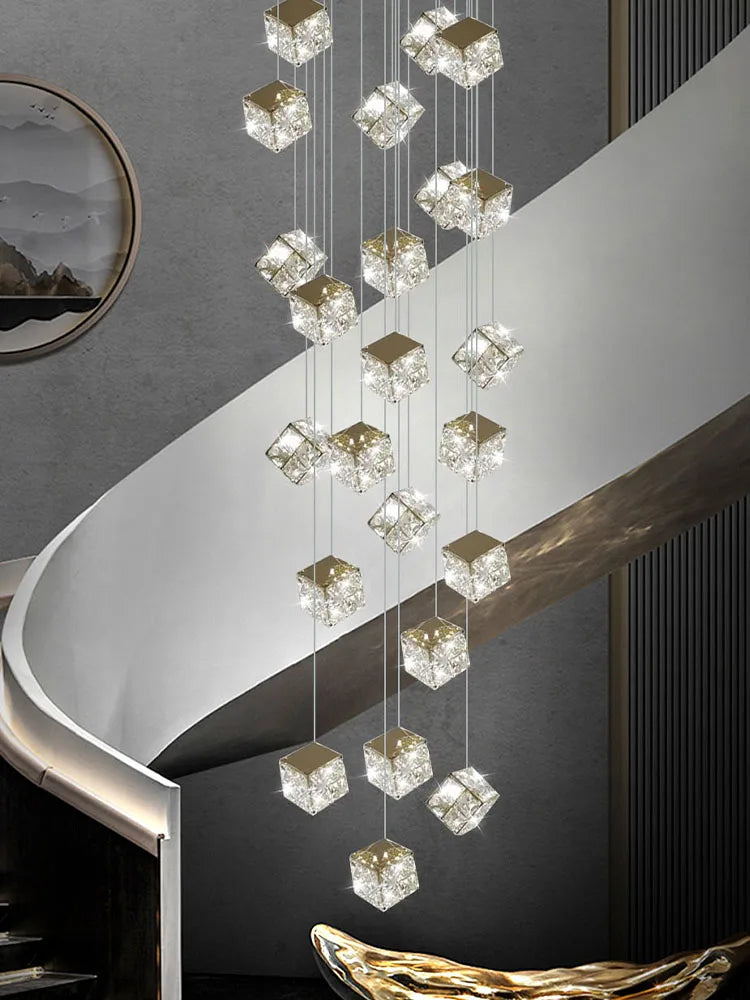 Axyaa Crystal Chandelier: Modern Luxury Ceiling Light for Living Room, Lobby, or Staircase