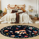 Axyaa Mushroom Floral Round Rug: Non-slip, Washable, Luxury Decor for Living Room & Bedroom.
