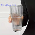 Axyaa Striped Glass Coffee Cup with Lid and Straw - Transparent Drinkware for Juice