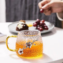 Axyaa Clear Glass Tea Cups with Yellow Handle and Tin Flower Decoration