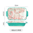 Axyaa Ceramic Double Ear Baking Plate - Cute Cartoon Design for Restaurant and Home