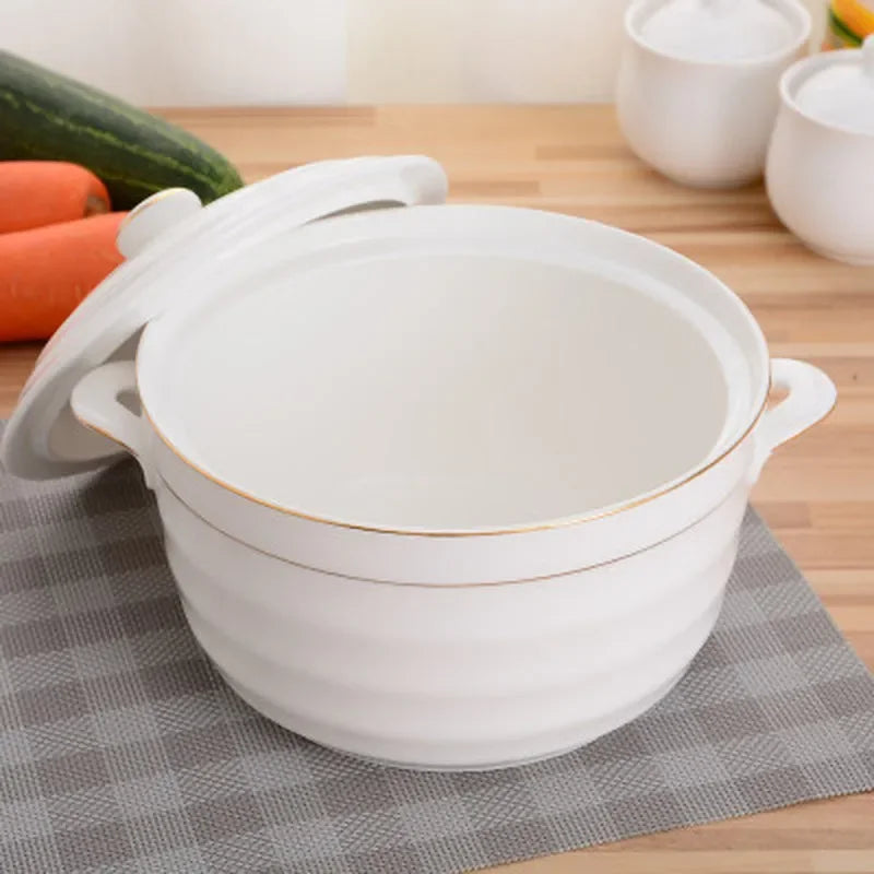 Axya Ceramic Double Ears Bowl with Lid, Large Soup Stew Cup