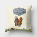 Fox and Bird Polyester Pillowcase by Axyaa: Cartoon Landscape Cushion Cover for Sofa