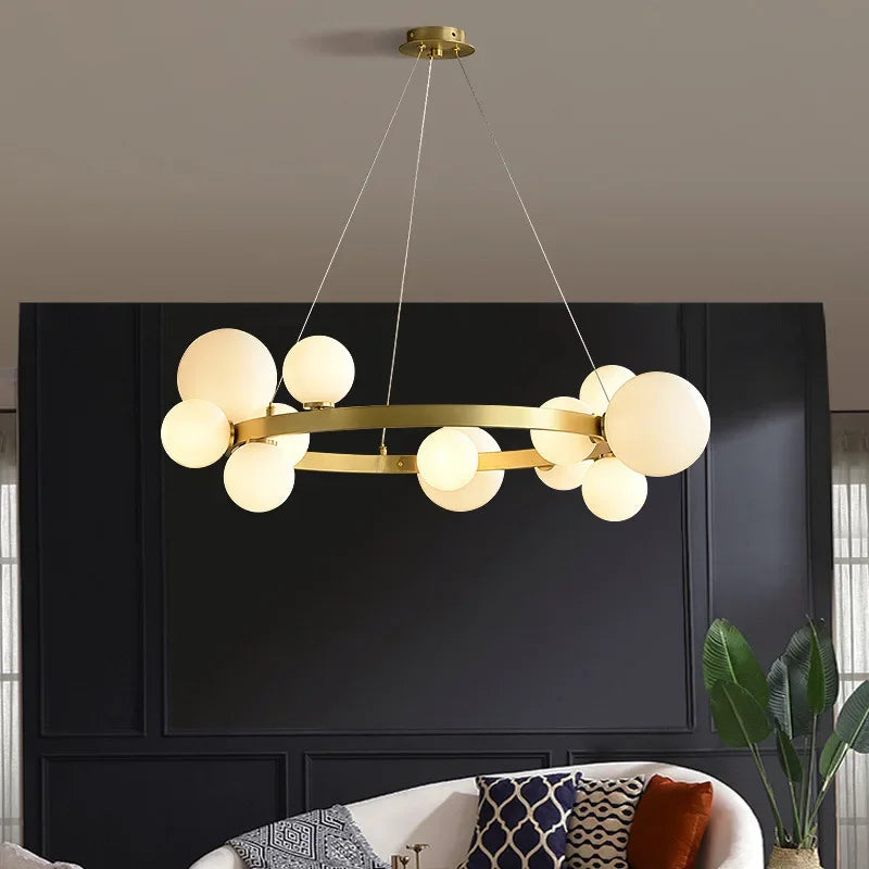 Nordic Glass Ball Chandelier LED Pendant Light Fixture for Home Decor by Axyaa