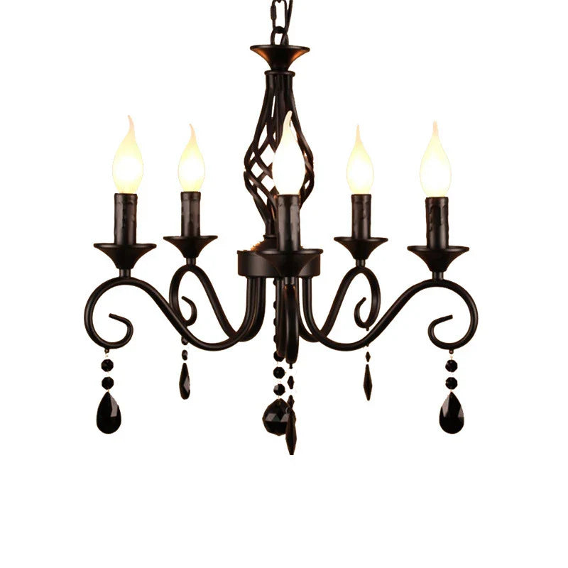 Axyaa Black Crystal Pendant Chandelier for Bedroom Dining Room Lighting